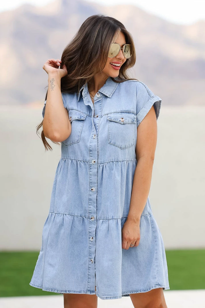 AN New Arrivals Jukebox Junkie Denim Dress - Light Wash 7 AN New Arrivals Jukebox Junkie Denim Dress - Light Wash