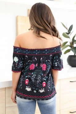 SY Floral Frenzy Off The Shoulder Top - Black