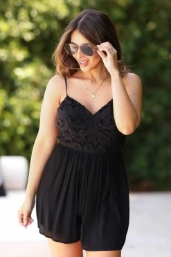 HY Remember When Crochet Romper - Black
