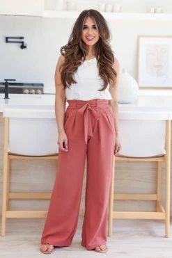 PSK Back Of My Mind Wide Leg Pants - Terracotta Medium