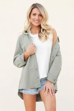 PO Take It Easy Button Down Shacket - Olive Outerwear