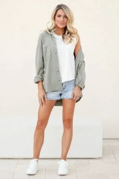 PO Take It Easy Button Down Shacket - Olive Outerwear