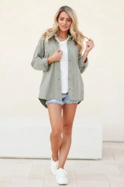 PO Take It Easy Button Down Shacket - Olive Outerwear