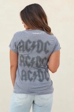 Recycled Karma Tops "ACDC" Lighting Bolt Graphic Tee - Grey