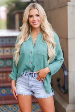 PSK Coastal Connection Button Down Top - Jade