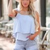 HLA New Arrivals Lucky One Ruffled Tank - Light Blue
