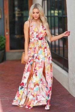 LX Invitation Only Floral Halter Dress - Coral New Arrivals
