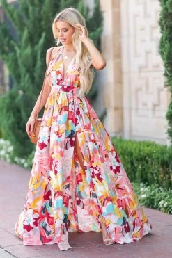 LX Invitation Only Floral Halter Dress - Coral New Arrivals