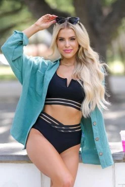 PSK Coastal Connection Button Down Top - Jade