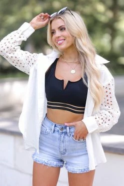 Take It Or Leave It Eyelet Sleeve Top - Off White