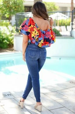 SL Tops Tropical Temptation One Shoulder Ruffle Top - Pink 8 SL Tops Tropical Temptation One Shoulder Ruffle Top - Pink