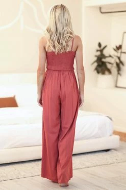 PSK New Arrivals Lucky In Love Smocked Jumpsuit - Marsala