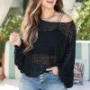 PSK Tops Bonfire Glow Sheer Long Sleeve Top - Black