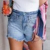 KAN CAN Adriana Denim Shorts - Light Wash Small