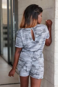 FL-01 CBRAND Easily In Love Romper - Charcoal Camo Small