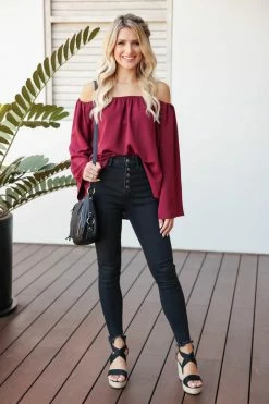FL-01 CBRAND Just My Type Off The Shoulder Top - Wine