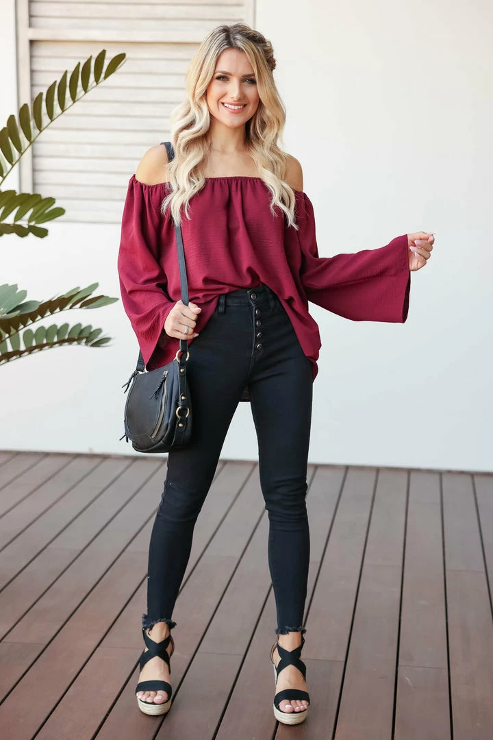 FL-01 CBRAND Just My Type Off The Shoulder Top - Wine 3 FL-01 CBRAND Just My Type Off The Shoulder Top - Wine
