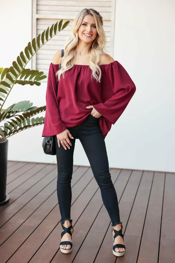 FL-01 CBRAND Just My Type Off The Shoulder Top - Wine 5 FL-01 CBRAND Just My Type Off The Shoulder Top - Wine