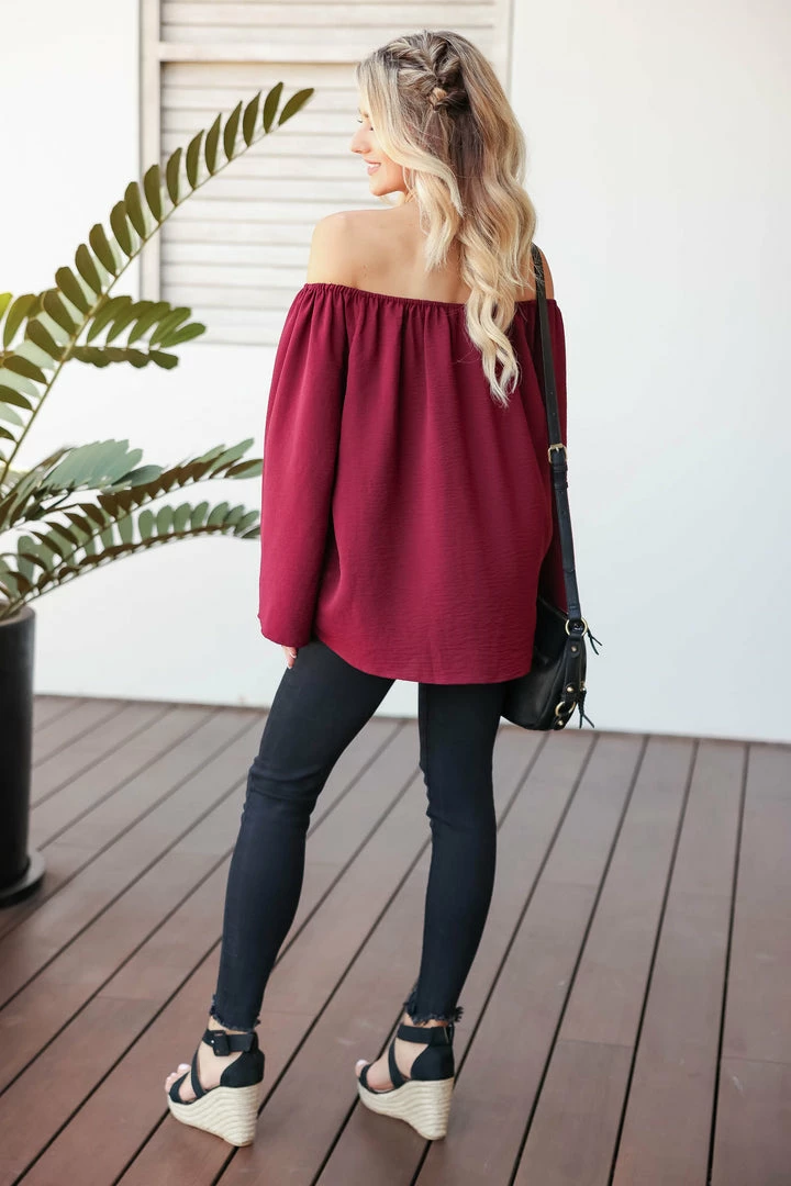 FL-01 CBRAND Just My Type Off The Shoulder Top - Wine 6 FL-01 CBRAND Just My Type Off The Shoulder Top - Wine