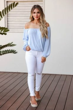 FL-01 CBRAND Brush Your Shoulders Off Top - Blue