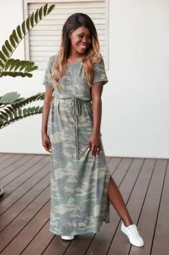 First Love Give It A Go Camo Maxi Dress - Olive