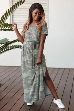 First Love Give It A Go Camo Maxi Dress - Olive