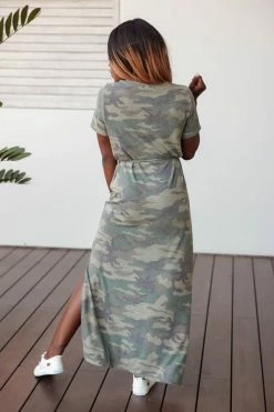 First Love Give It A Go Camo Maxi Dress - Olive