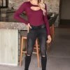 FL-01 CBRAND Cut It Out Long Sleeve Bodysuit - Wine 1 FL-01 CBRAND Cut It Out Long Sleeve Bodysuit - Wine