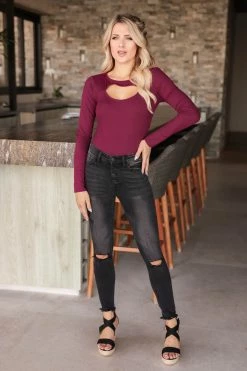 FL-01 CBRAND Cut It Out Long Sleeve Bodysuit - Wine