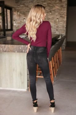 FL-01 CBRAND Cut It Out Long Sleeve Bodysuit - Wine