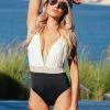 Stylish Small Sitting Pretty Poolside Color Block Swimsuit - Black