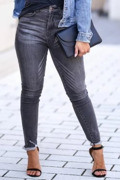 RISEN Maisie Raw Hem Skinny Jean - Grey Bottoms