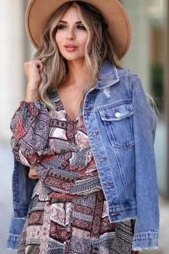 FL-01 CBRAND Fearless Distressed Denim Jacket - Medium Wash