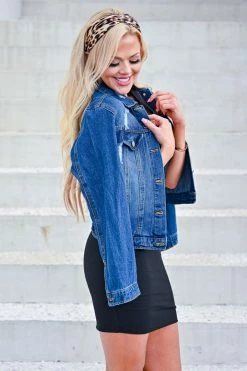Love Tree Fashion The Classics Distressed Denim Jacket - Dark Wash Outerwear