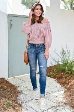 Newbury Kustom Looking Forward Off The Shoulder Top - Dusty Rose Small