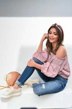 Newbury Kustom Looking Forward Off The Shoulder Top - Dusty Rose Small