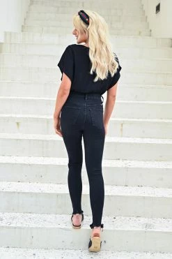 KAN CAN Exposed Button Raw Hem Jeans - Black 15 KAN CAN Exposed Button Raw Hem Jeans - Black