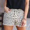 KAN CAN Natasha Leopard Print Denim Shorts - Khaki Small