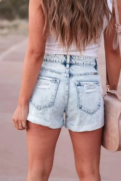 Small KAN CAN Jaycee Distressed Denim Shorts - Light Wash