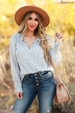 Blu Pepper Picking Wildflowers Peasant Top - Sky Blue