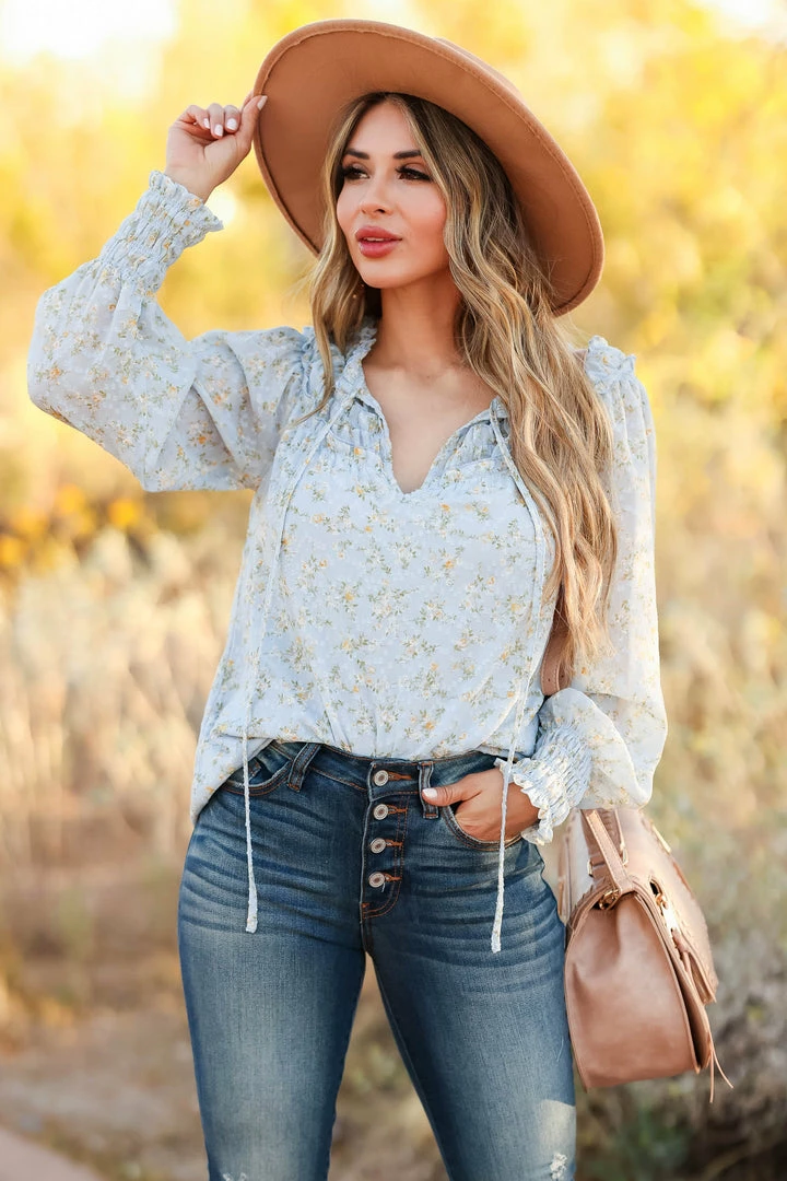 Blu Pepper Picking Wildflowers Peasant Top - Sky Blue 8 Blu Pepper Picking Wildflowers Peasant Top - Sky Blue