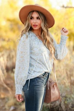 Blu Pepper Picking Wildflowers Peasant Top - Sky Blue 10 Blu Pepper Picking Wildflowers Peasant Top - Sky Blue