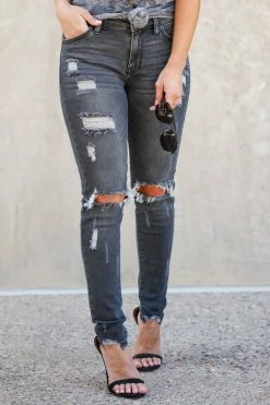 KAN CAN Gigi Distressed Skinny Jeans - Vintage Black