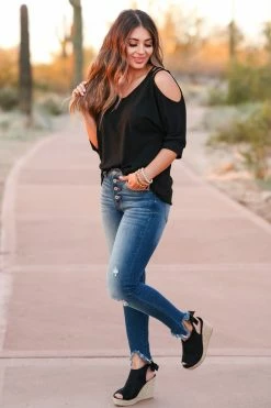 FL Strapped In Cold Shoulder Top - Black