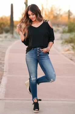 FL Strapped In Cold Shoulder Top - Black