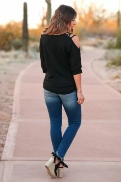 FL Strapped In Cold Shoulder Top - Black