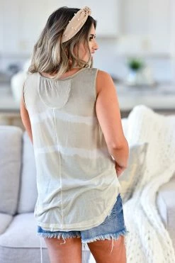 POL Tops Summer Neutral Tie Dye Top - Taupe