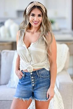 POL Tops Summer Neutral Tie Dye Top - Taupe