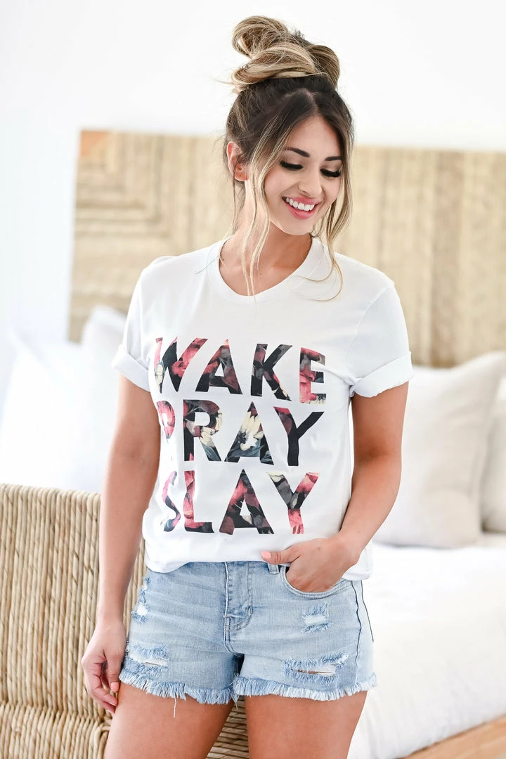 KA "Wake Pray Slay" Graphic Tee - White New Arrivals 6 KA "Wake Pray Slay" Graphic Tee - White New Arrivals