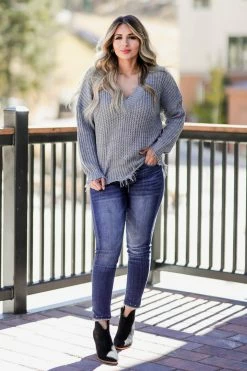 Mainstrip Apparel She's A Riot Frayed Sweater - Grey